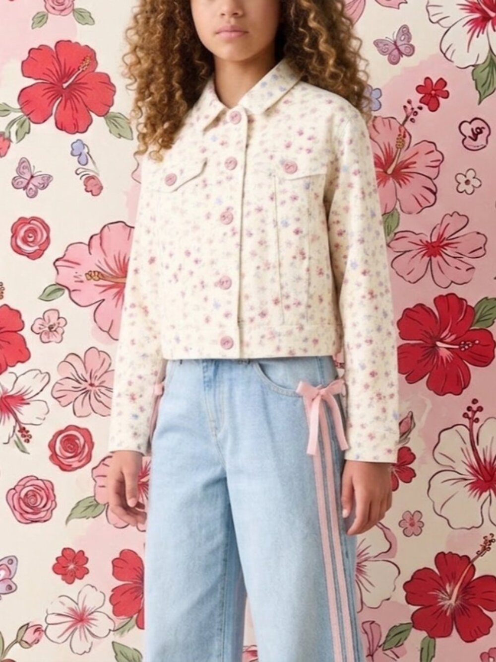 LoveShackFancy x Target Girls' Grace Sunrise Patchwork Denim Jacket Cream XXL